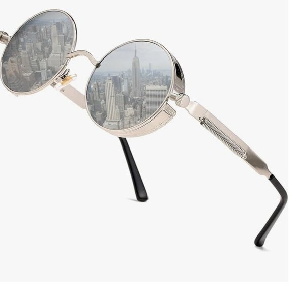 Vintage Round Steampunk Sunglasses Silver